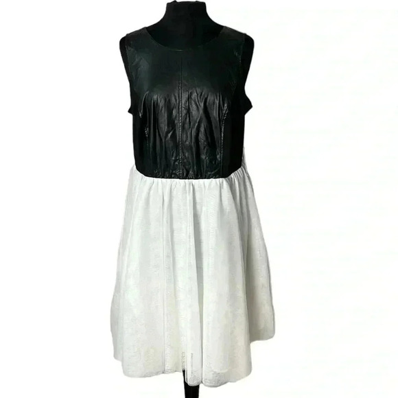 Eloquii Faux Leather Upper and Sheer Overlay Midi Dress NWT Size 16 - Picture 1 of 8